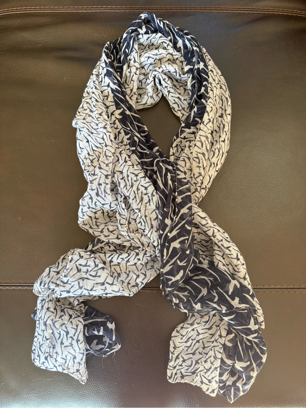 Mint Navy and White Bird-Print Scarf
